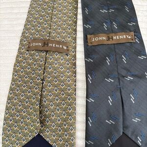 John Henry (2) Blue and Tan Silk Ties with Geometric Patterns